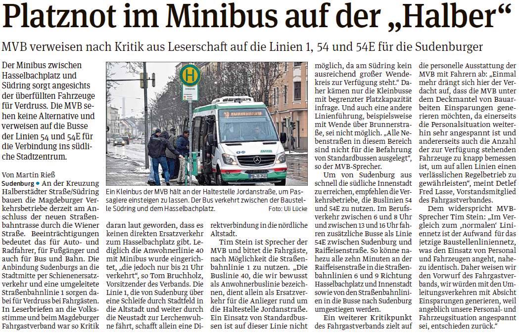 VS-Bericht zu Kritik an Baustellenlinien Minibus 31.01.2017